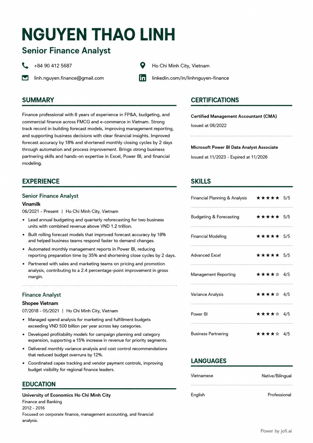 Mẫu CV Styled Double Columns